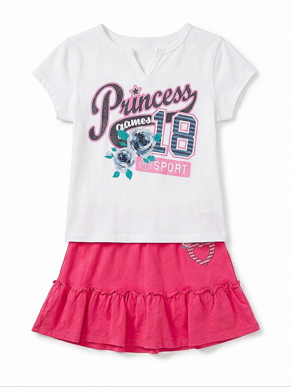 NWT! Childrens Place Princess 18 Sport Hoode Graphic Tee & Pink Ruffle Skirt Set
